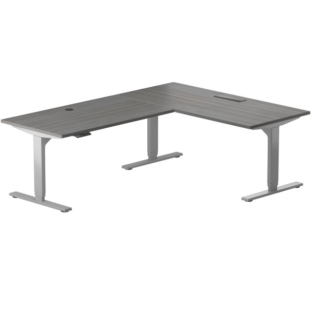PROGRESSIVE DESK L en Forme de Bureau Debout 90x72, Coin 3 Hauteur Réglable Bureau Exécutif Électrique - Chêne Gris, Cadre Gris