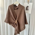 thumbnail image 5 of Autumn Winter Knitting Shawl with Tassel Decoration Solid Color Triangle Scarf with Buttons Thickened Warm Knit Wrap, 5 of 8