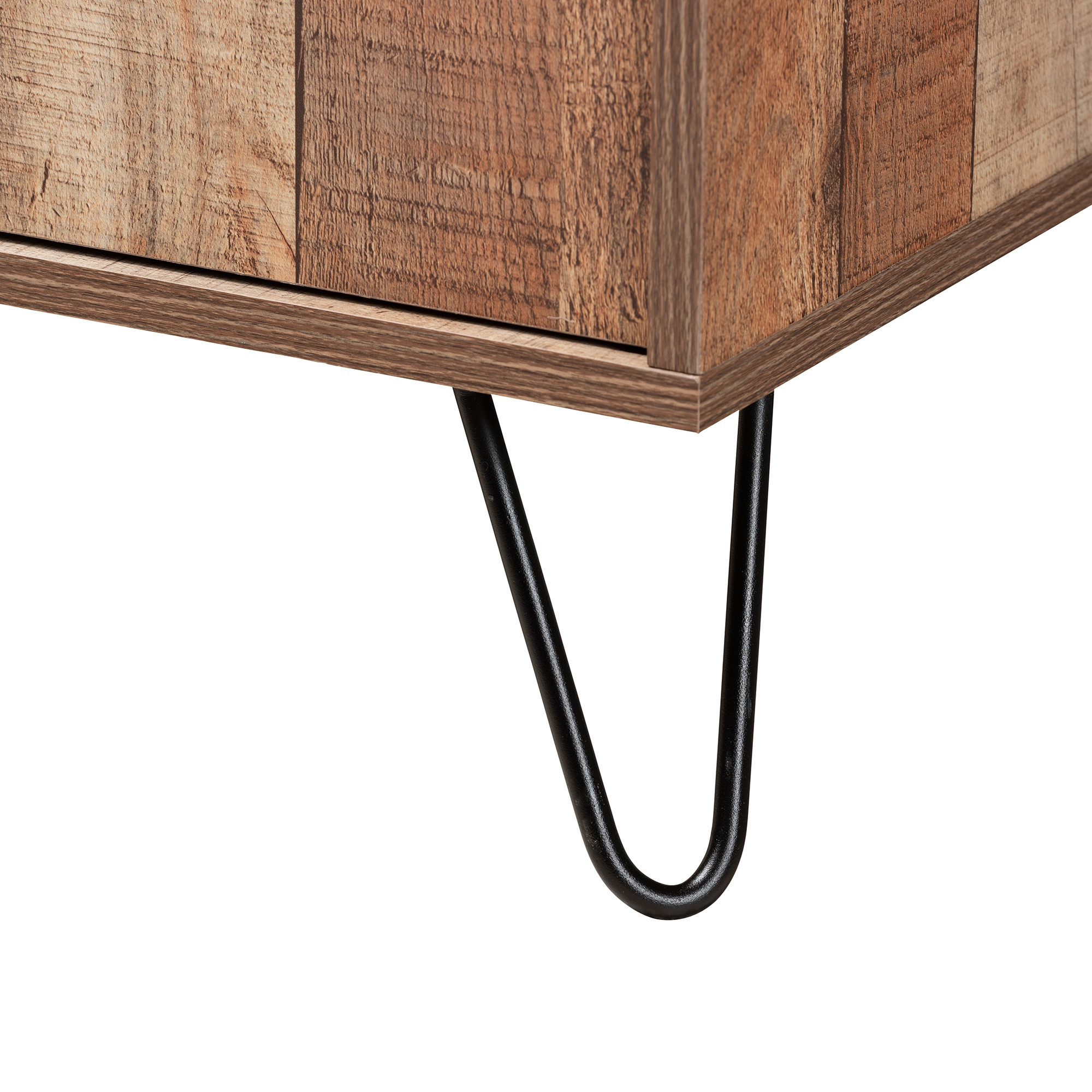 Baxton Studio Mathis Modern and Contemporary Rustic Brown Finished Wood and Black Finished Metal Wine Storage Cabinet