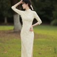 thumbnail image 2 of Cheongsam rojo Jufengxuan, temperamento popular cotidiano, pasarela, banquete, boda, encaje suave largo, 2 of 6
