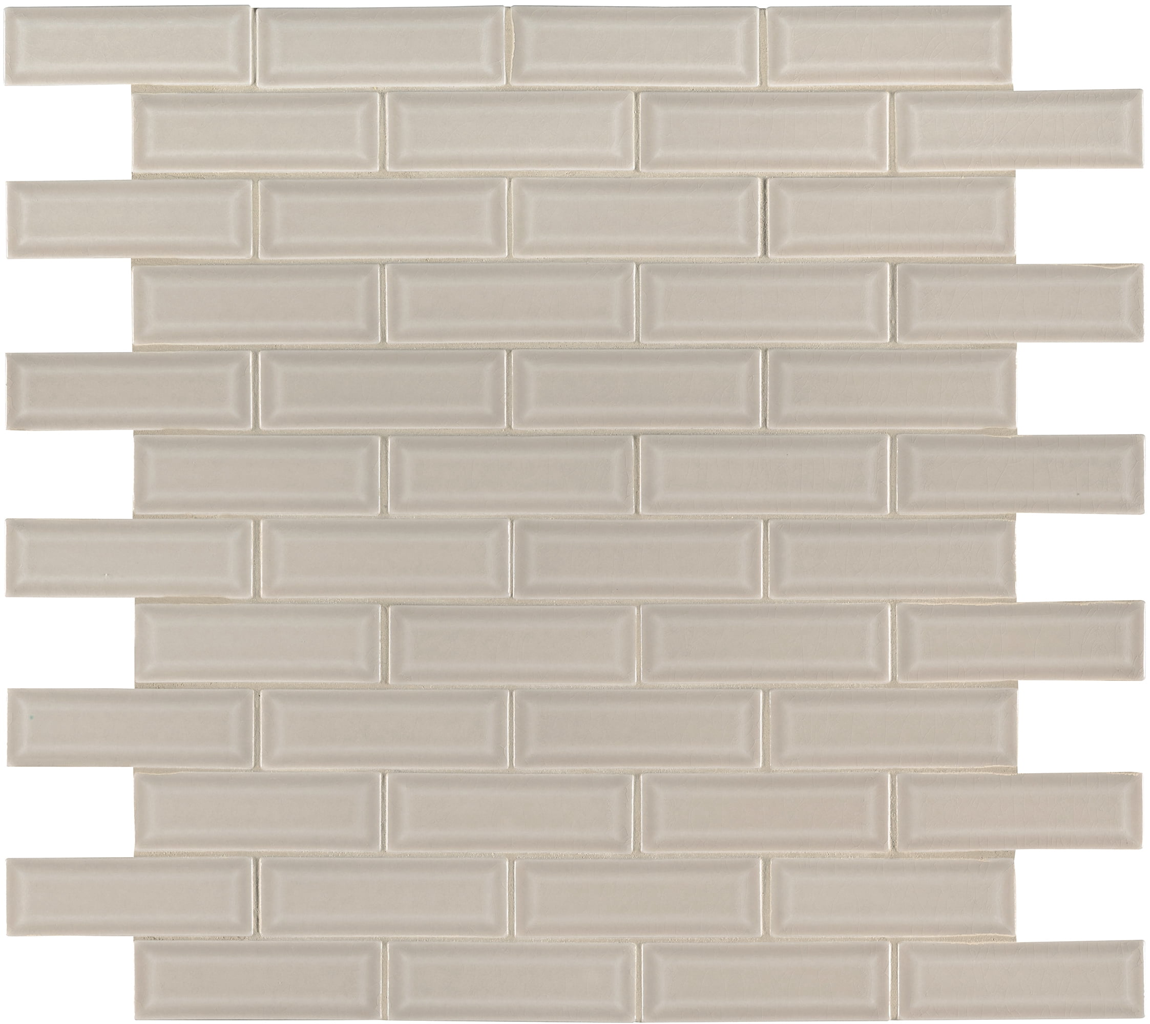 Portico Pearl Beveled 12 in x 12 in. x 10mm Glossy Ceramic Mesh-Mounted Mosaic Tile (10 sq. ft. / case)