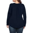 thumbnail image 2 of Fancyglim Womens Plus Size Tops Lace Pleated Long Sleeve Tunic Shirts, Navy L, 2 of 3