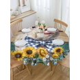 thumbnail image 5 of Farms Cute Pigs Round Tablecloth 54 inches Sunflower Brown Green Wood Striped Oil Painting Waterproof Oil-Proof Table Cloth Round Table Cover for Holiday Party Picnic Dinner Decor Indoor Outdoor Use, 5 of 9