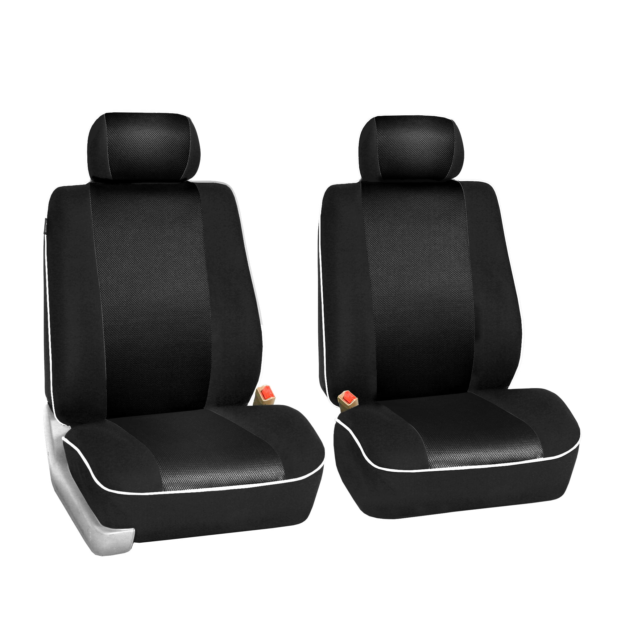 TLH Edgy Piping Car Seat Covers Front Set Black Cloth Seat Covers for