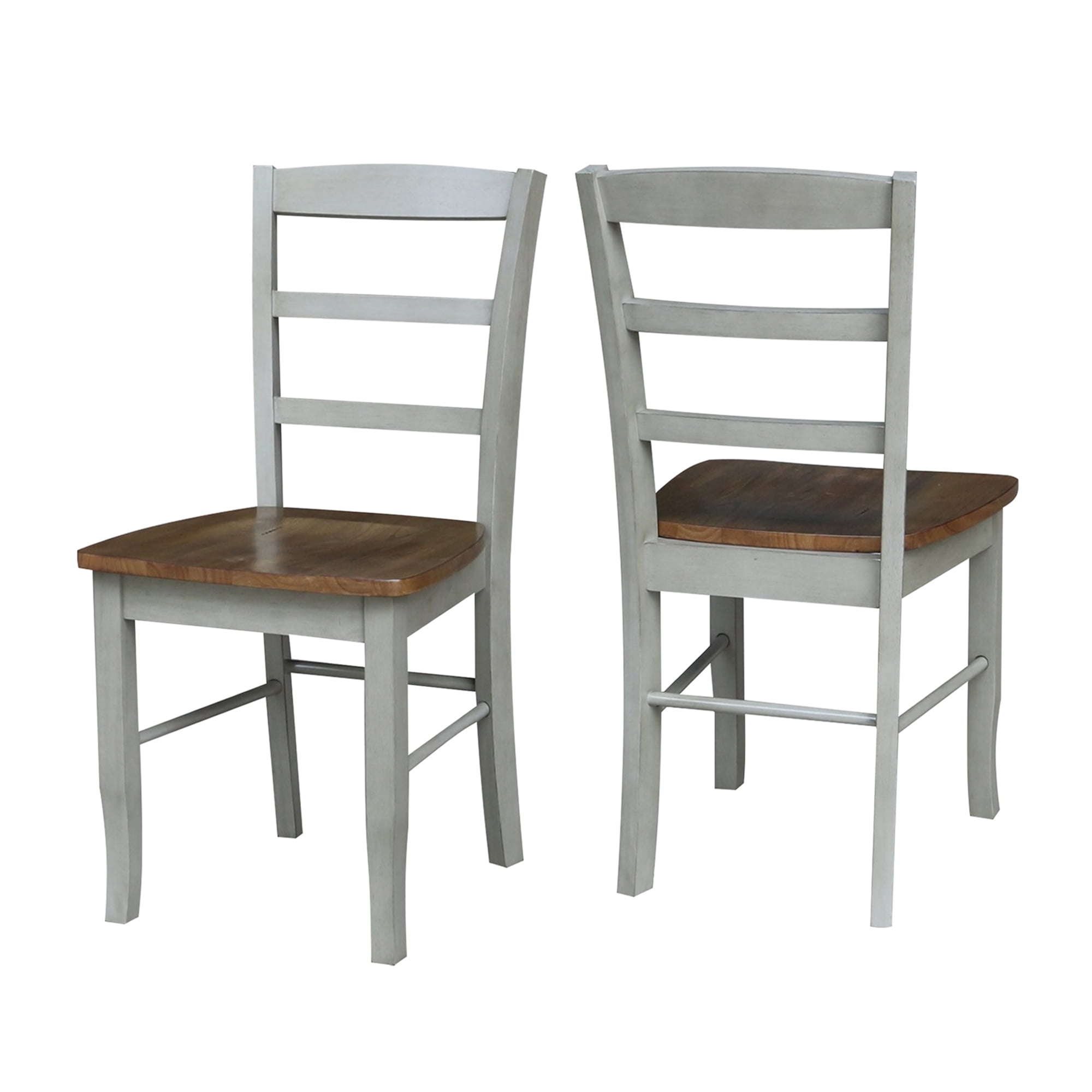 Set of 2 Solid Wood Madrid Ladderback Chairs in Distressed Hickory/Stone