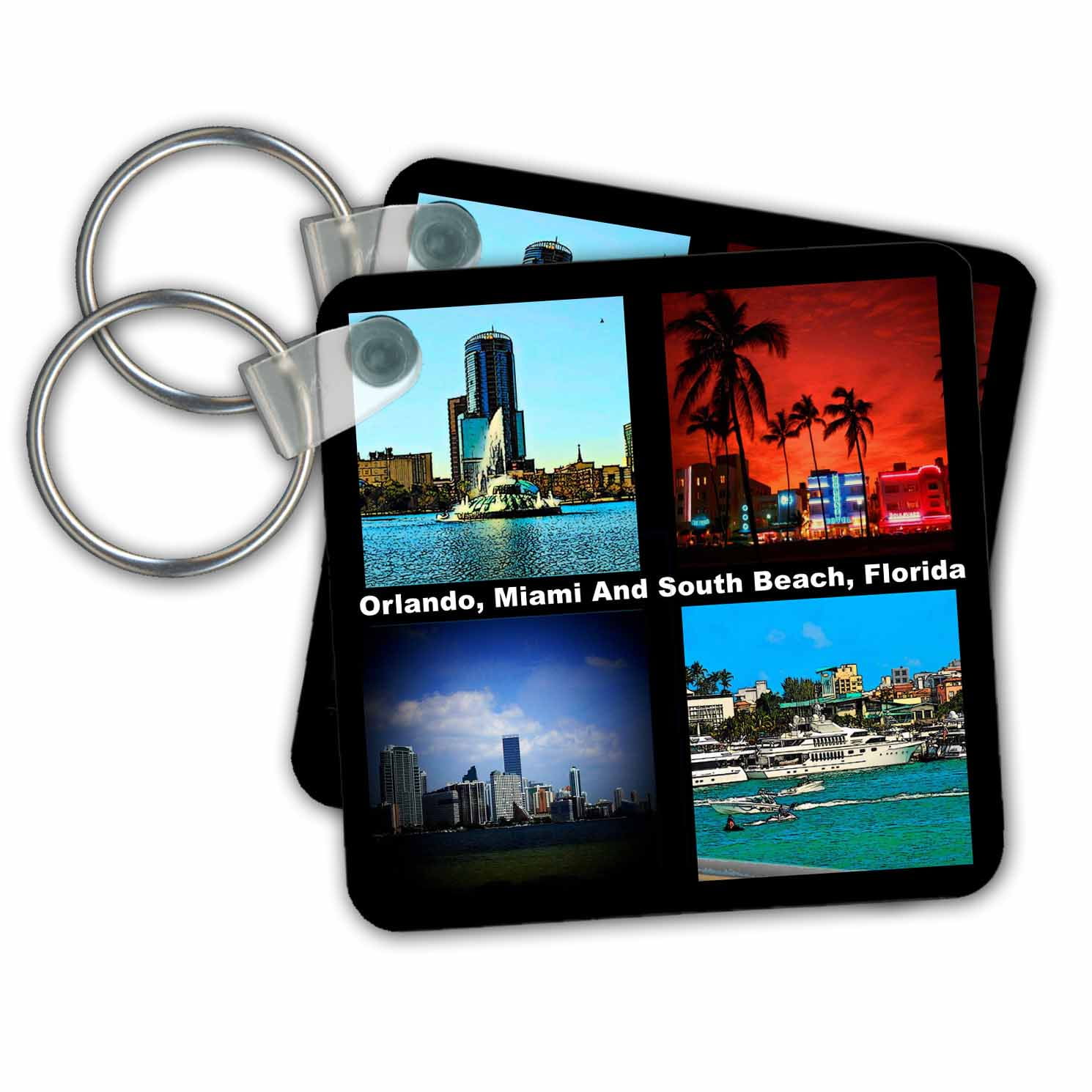 3dRose Orlando Miami And South Beach Florida Key Chains, 2.25 by 2.25