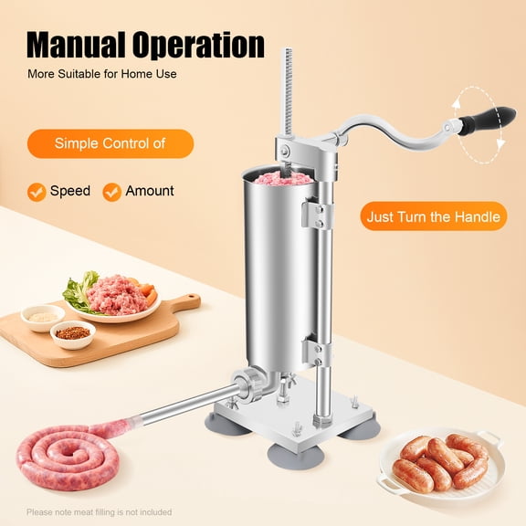 3L Vertical Manual Sausage Stuffer Machine, Stainless Steel Hand-crank Type Sausage Maker, Filling Sausage Tools with 11 Stuffing Tubes
