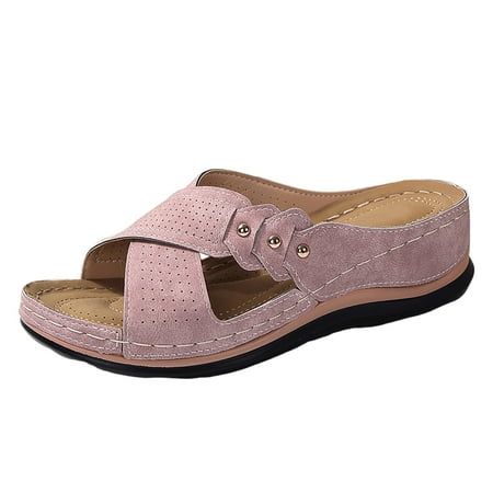 

Jungdeepe Women s Summer Solid Color Hollow Breathable Wedge Heel Thick Sole Large Size Sandals
