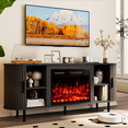 thumbnail image 2 of Rocyis 65" Modern Fireplace TV Stand for TVs Up to 75'', Fluted Entertainment Center with Electric Fireplace, Media Console Cabinet for Living Room, Black, 2 of 8