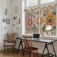 thumbnail image 5 of Vintage Daisy Floral Kitchen Curtains 45 Inch Length, Spring Flowers Botanical Leaves Rustic Tiers Curtains for Bathroom Bedroom Cafe, Light Filtering Small Window Treatment Drapes 2 Panels 42"Wx45"L, 5 of 8