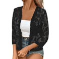 thumbnail image 2 of Weikingp Womens Cardigan, Women'S Autumn Patterned Lace Hollow Lace Solid Color Nine Quarter Sleeved Cardigan Fall Clothes for Women 2024 Lace Tops for Women Black L, 2 of 6