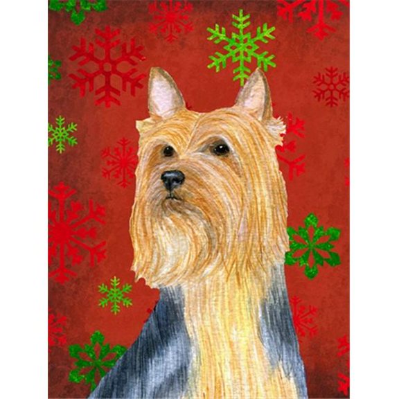 11 x 15 In. Silky Terrier Red Green Snowflake Holiday Christmas Flag, Garden Size