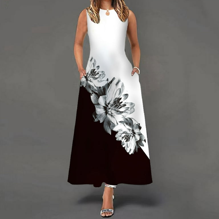 Finelylove Black Dress For Funeral Vintage Prom Dress A line High Low Sleeveless Floral Black L