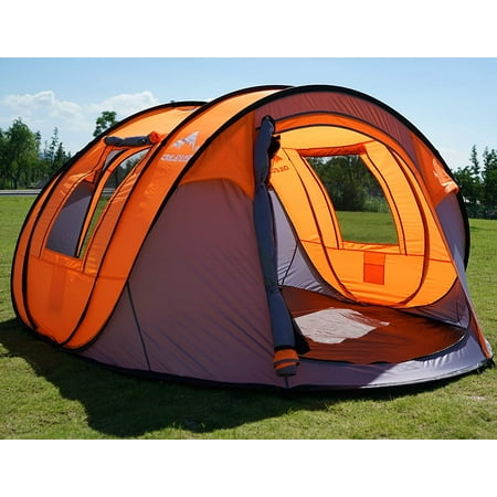 Oileus Dome Tent Pop Up Tent X-large Camping Tent 5-6 Person Tent with Sky-window, Automatic Setup, Fast Pitch, Fold with Portable Carry Bag Ideal for Family Backpack Hiking, Orange