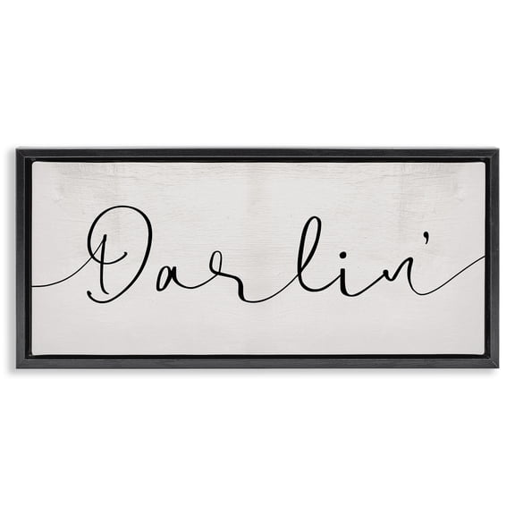 Stupell Industries Rustic Lodge Darlin' Sentiment Elegant Cursive Black Floating Frame Canvas Art, 25 x 11, by Lil' Rue