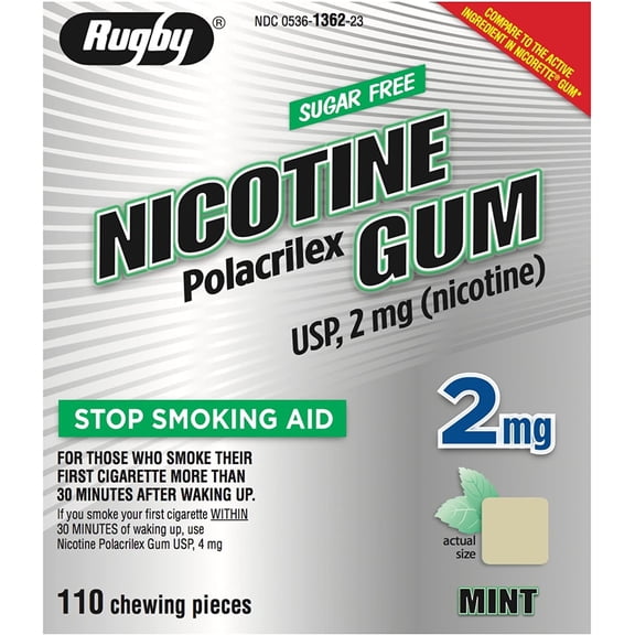Rugby Nicotine Gum, 110 Pieces, Uncoated, Sugar-Free, Mint Flavor, Stop Smoking Aid