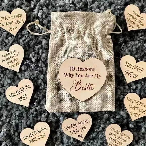 Vacemry Friendship Cadeau d'Amitié pour Ami, 10 Raisons pour Lesquelles Vous Êtes Mon Ami Sac Keepsake en Forme de Cœur, Cadeau Personalized pour Femmes Hommes, Anniversaire Gift Idea