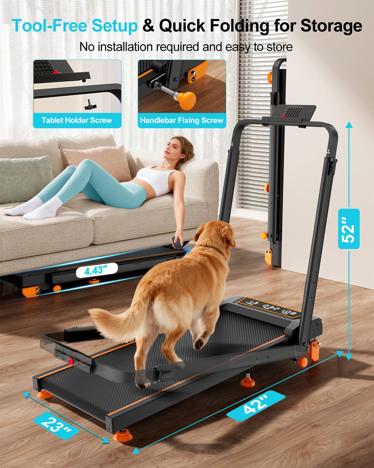 Walking Pad with 12% Incline/Adjustable Height, Upgraded 3.5HP Walking Pad with Handle Bar, 4 in 1 Foldable Under Desk Treadmill, Electric Portable Treadmills for Home 350LBS, LED Display