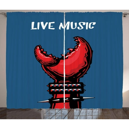 Live 2 Cd Set - Indie Curtains 2 Panels Set, Crab Claw with Spiky Wristbands Heavy Rock Live Music Performance Inscription Art, Window Drapes for Living Room Bedroom, 108W X 96L Inches, Blue Red Black, by Ambesonne