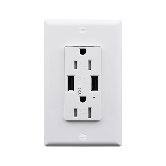 Greencycle 3.6A 2-Port USB Wall Outlet, 15 Amp Tamper Resistant Receptacles with Dual USB Type A Charging Ports, 15A/125V/1875W, UL Listed 1 Pack White