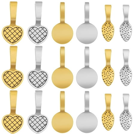 120pcs 3 Styles Tibetan Glue-on Bail Pendants Alloy Flat Pad Pendant Bail Necklace Earring Cabochon Supplies for DIY Crafts Jewelry Making Findings, 2 Colors