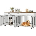 thumbnail image 4 of Double Dog Crate Furniture, 71'' Large Dog Kennel Indoor with 3 Storage Drawers and Removable Divider for 2 Dogs, Heavy Duty Decorative Dog House TV Stand Side Table for Medium Large Dog, 4 of 7