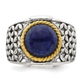 thumbnail image 4 of Sterling Silver Antiqued with Gold-plated Accent Polished Round Lapis Cabochon Woven Pattern Ring, 4 of 6