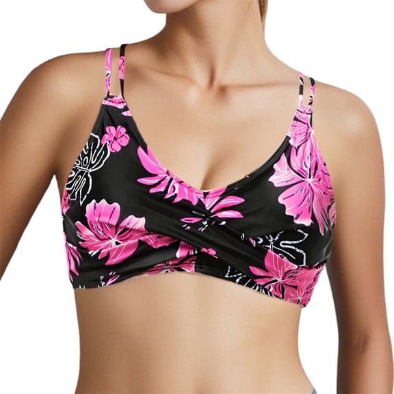 DHFJKG Women's Floral Bikini Top Multi Straps Criss Cross Back Swimsuit Self Tie Swimwear Top Stylish Beachwear