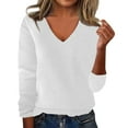 thumbnail image 2 of Sweaters for Women Fall V Neck Long Sleeve Tops Dressy Casual Knit Wool Sweater Cozy Lightweight Pullover White S, 2 of 4