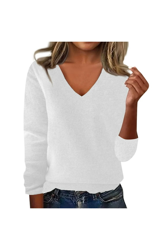 Women's 100% Pure Merino Wool Long Sleeve V-Neck Sweater - Soft, Warm, and Stylish Winter Knit Pullover White XL