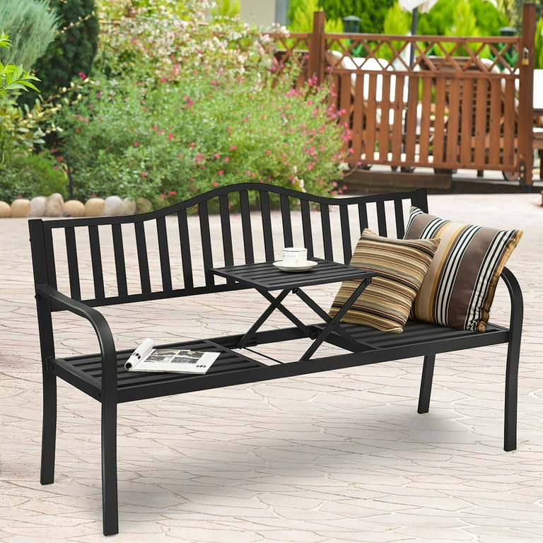 Outdoor Garden Bench 2-Person Heavy Duty Metal Bench W/ Backrest By