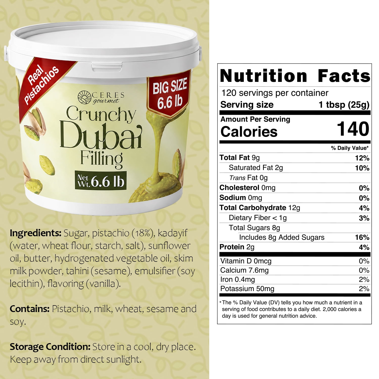 Ceres Gourmet Pistachio Cream with Kataifi Dubai Chocolate Filling 1 Count 105.6 oz