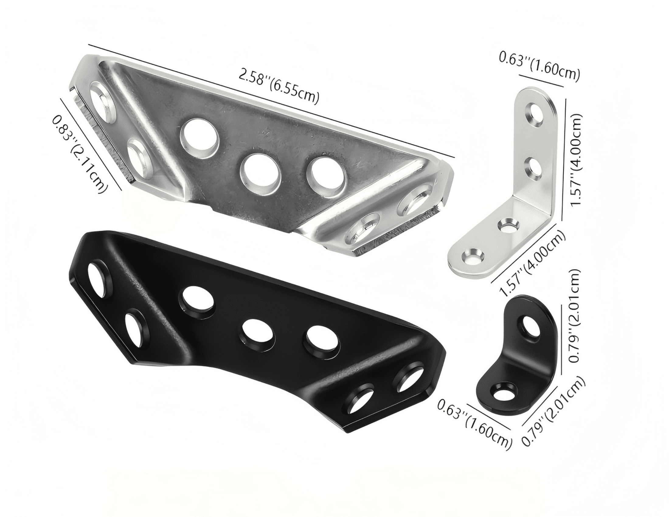 Hyper Tough Multiple Sizes Stainless Steel Corner Brace Kit for Wooden Furniture, Screws included, 60 Pack