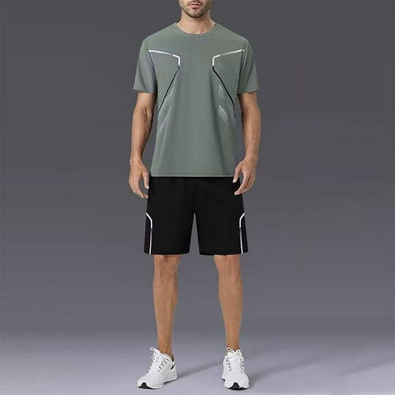 Snorda 2 Piece Gym Set for Men Short Sleeve Round Neck Sports and Shorts Set Summer Mens Solid Color Casual Breathable Gym Wear for Men