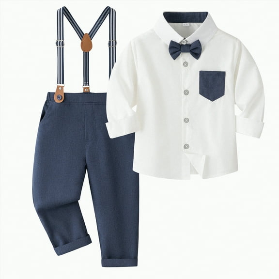 Baby Toddler Kids Boy Clothing Set Boys Spring Fall Button Front Long Sleeve Elastic Waist 2T 3T 4T 5T Everyday Outfit 2 Pcs