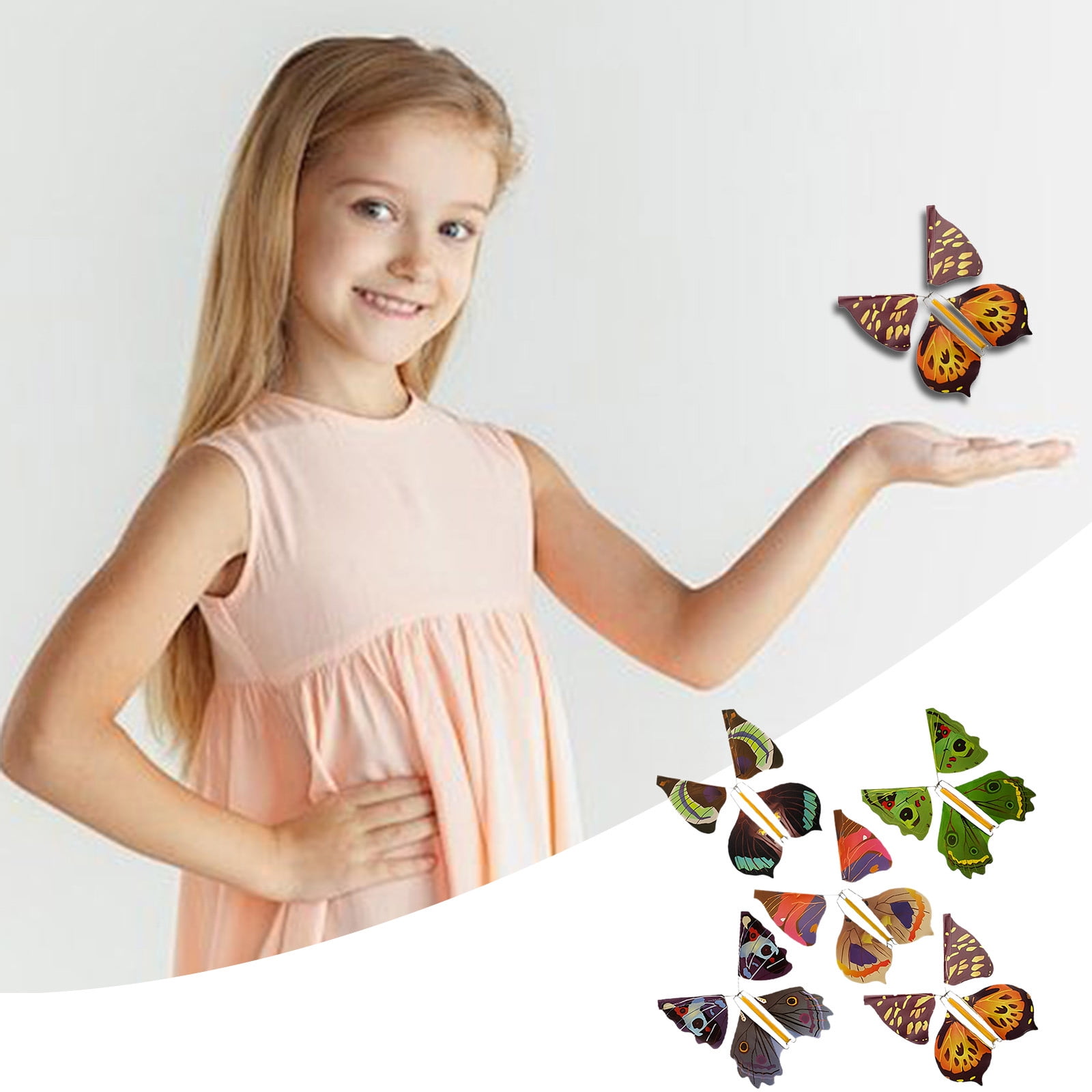 5 Pcs Flying Butterfly Magic Toy - Metal Support Surprise Prop for Party Favors & Gifts - Random Designs,Wind-Up Toy for Birthday Cards, Books & Stocking Stuffers