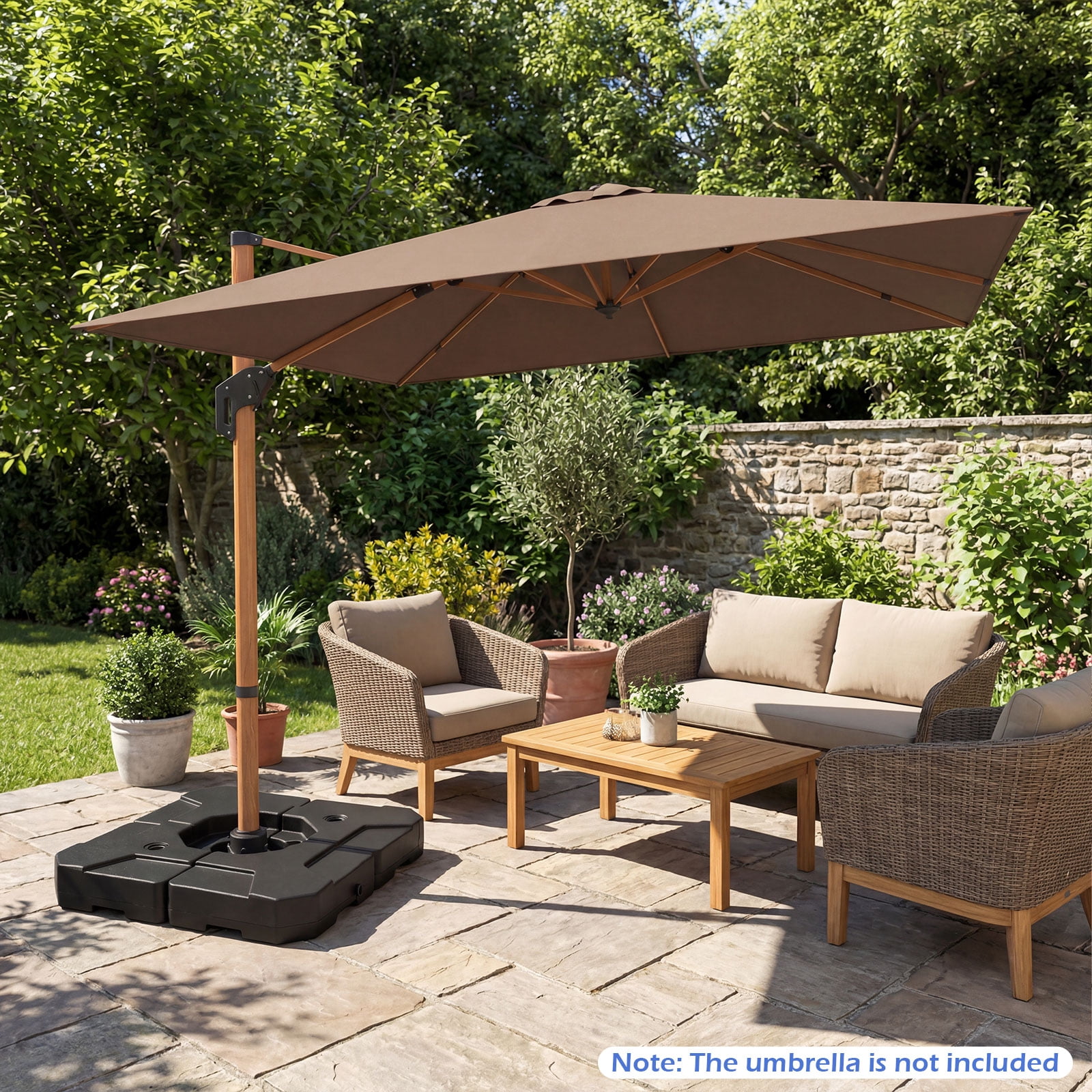 Patiojoy 2-Piece Heavy Duty Cantilever Umbrella Base 35" Square Patio Offset Umbrella Stand with 274 Lbs Water & Sand Filled Weight