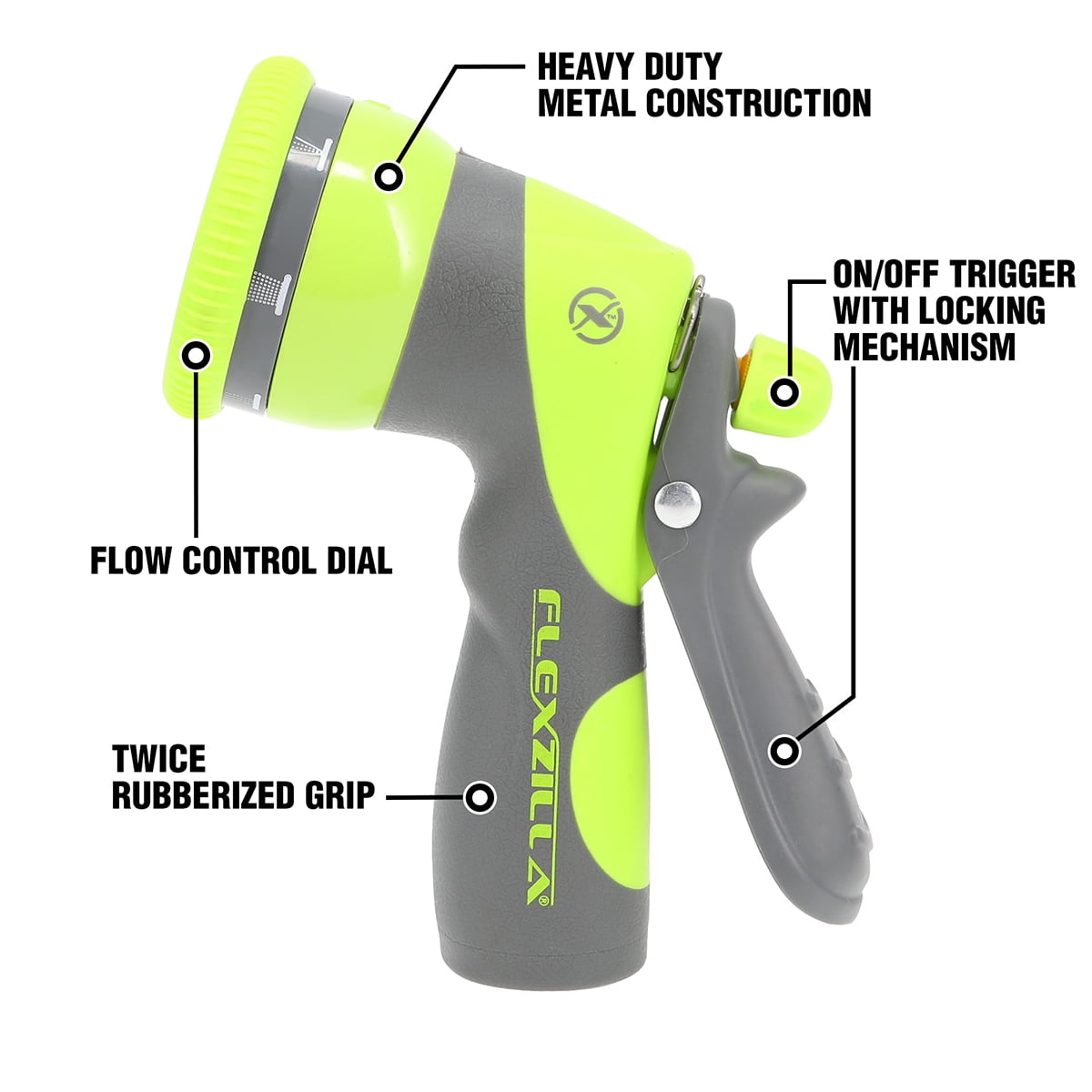 Flexzilla® Garden Hose Nozzle - 7-Pattern Adjustable Pistol Grip, ZillaGreen™