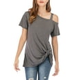 thumbnail image 5 of ALING Women's T Shirts Casual Off Shoulder Tops Short Sleeve T Shirts Sexy Twisted Tops Summer Loose Fit Tee Boat Neck Tunic Tops,Black/Dark Grey/Burgundy, 5 of 6