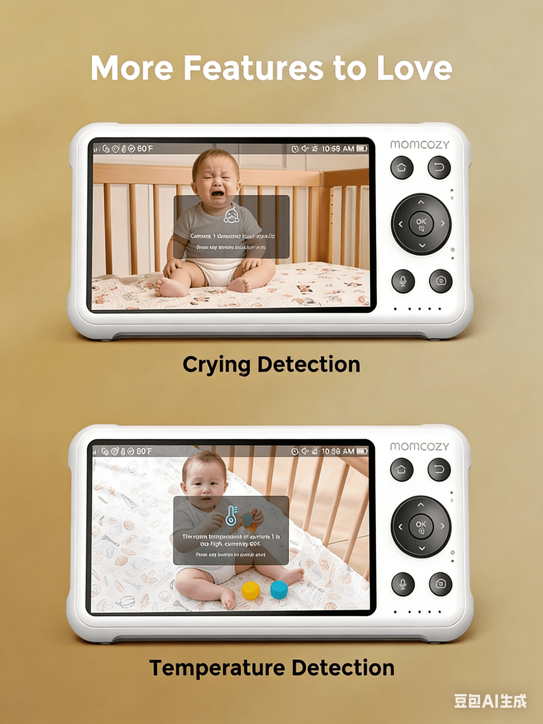 5" WiFi Baby Monitor with HD Camera, Two-Way Audio, 4X Zoom, Motion and Cry Detection, Safe Zone, Clear Night Vision, Photo and Video Recording