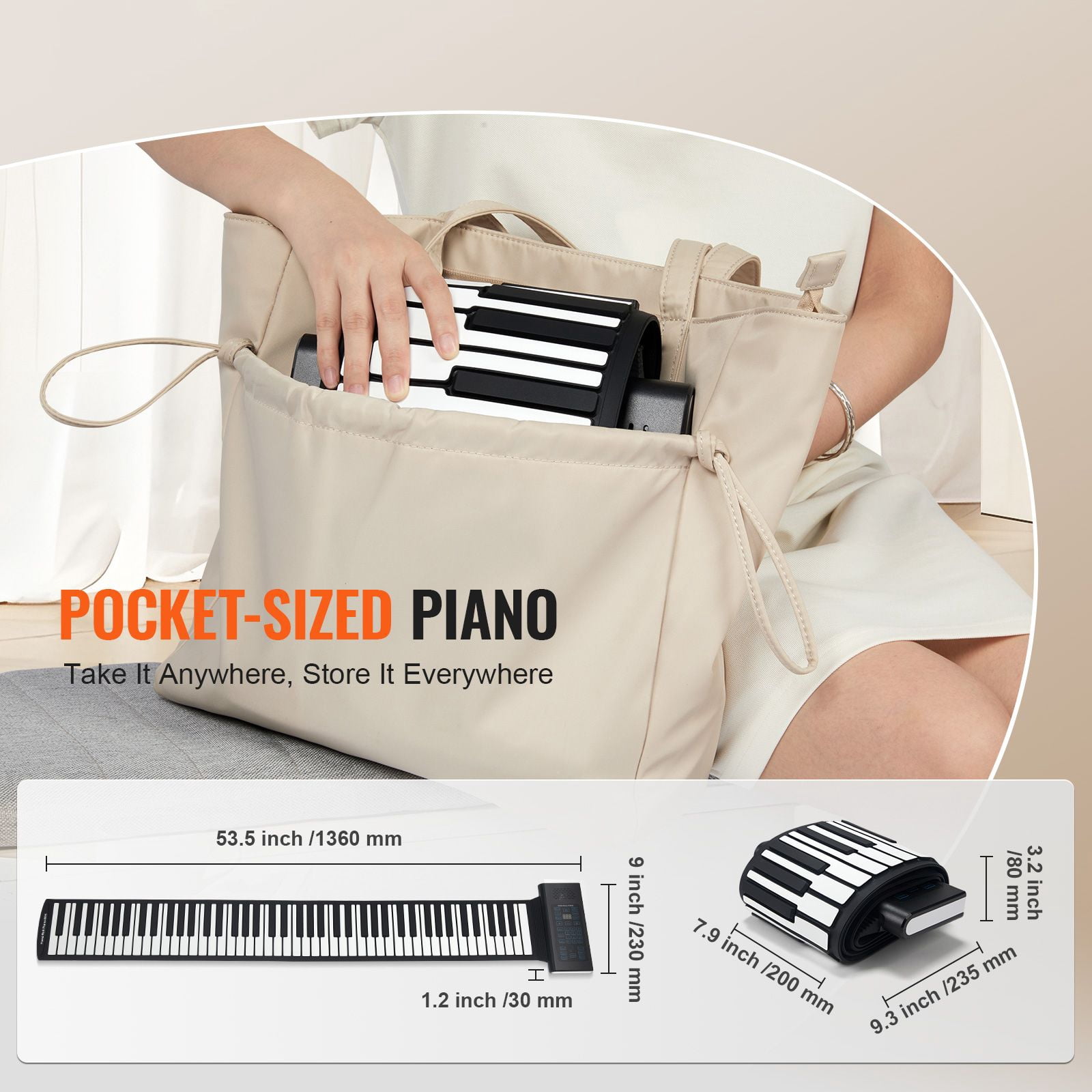 Hand Roll 88-Key Electronic Piano - 128 Built-in Rhythms & Tones, USB Rechargeable