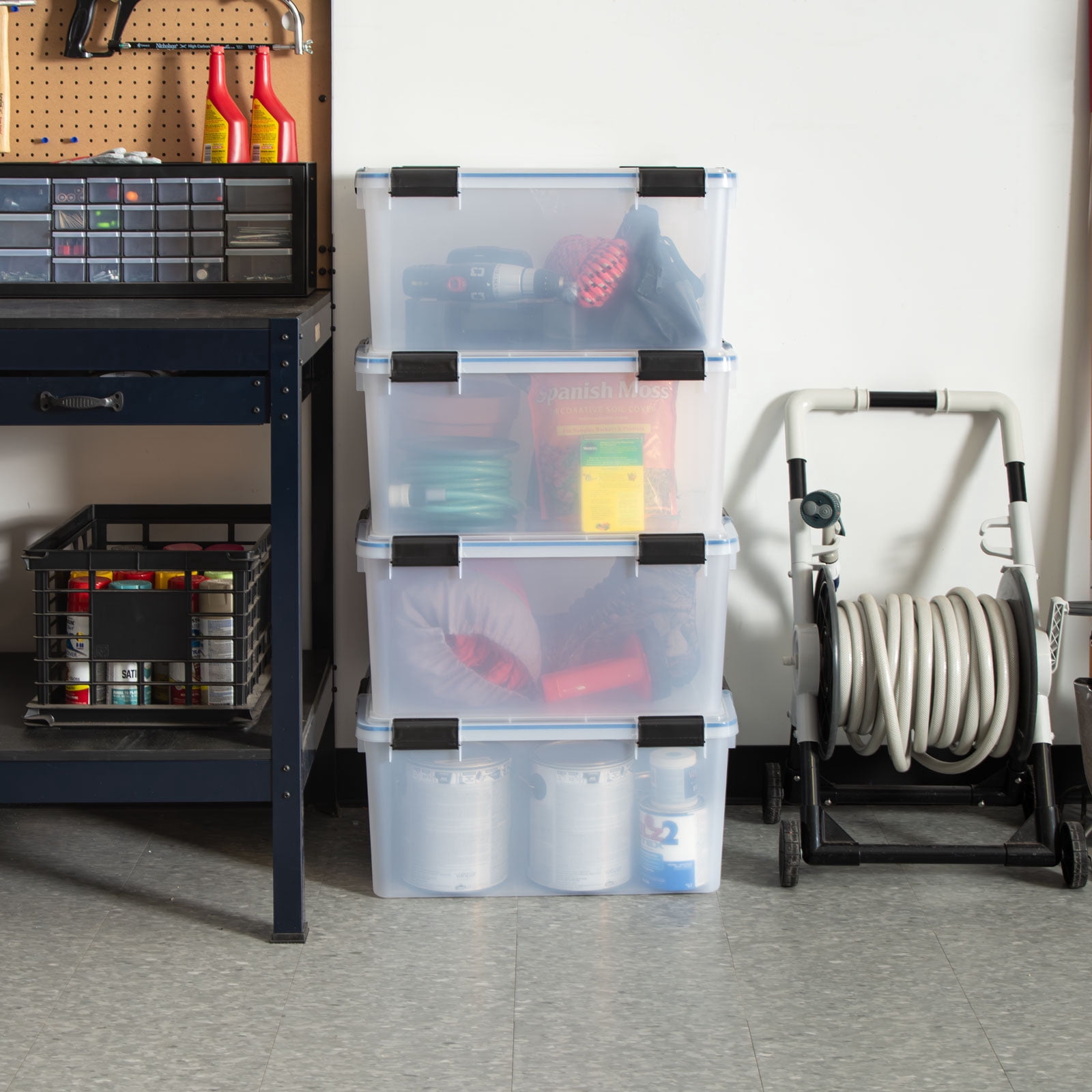 IRIS 60 Qt. Plastic Storage Bins with Sealed Lids, Clear Gasket Box, Airtight Containers 4Pk