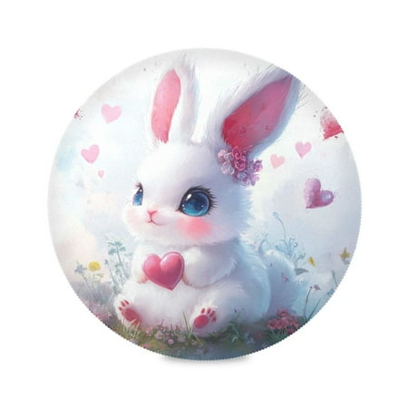 

Round Plate Mat 15.4x15.4 Inchesx1 Placemat Table Mat Kitchen Mat Coffee Mat Fabric Thick Strong Wear-Resistant Heat Resistance Cartoon Care Rabbit