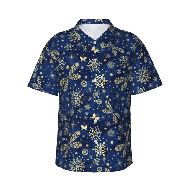 Fotbe Dark Blue Christmas Camisa Hawaiana para Hombre Unisex – Camisa Casual de Verano con Botones de Manga Corta de Algodón y Lino,X-Large