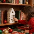 thumbnail image 4 of Christmas Ceramic House Ornament, Miniature Village Decor, L-Shaped Tabletop Accent with Cut-Out Windows for Festive Display, 4 of 6