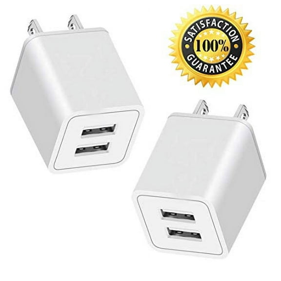 2-PACK 2.4Amp Dual 2-Port USB Wall Charging Travel Power Adapter Compatible for iPhone X 8/7/6 Plus SE/5S/4S, iPad, iPod, Samsung, Android Phone - White