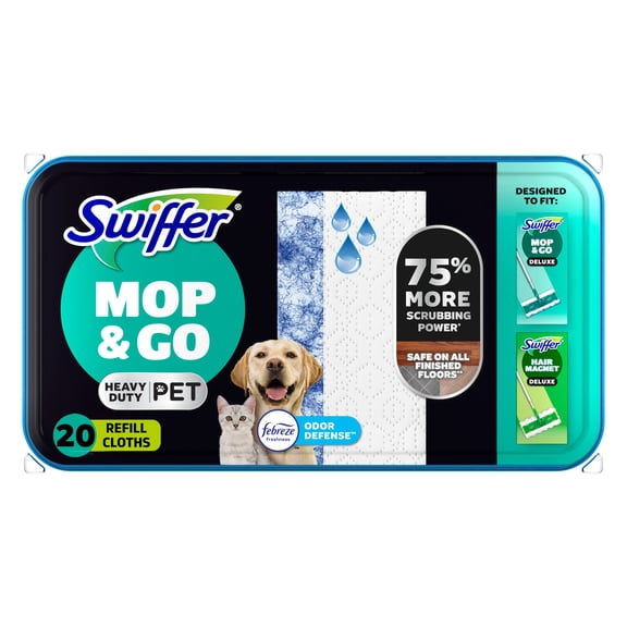 Swiffer Mop & Go Wet Multi-Surface Cloth Refills for Floor Mopping, Pet with Febreze, 20 Count