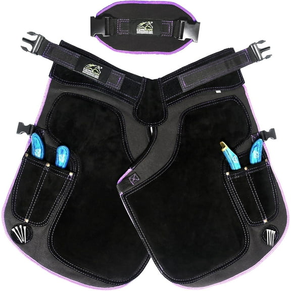 Equine Care Women’s Farrier Apron Chaps – 23" Leather & Canvas Farrier Apron for Hoof Trimming & Horseshoeing, Adjustable Waist 28-52”, 2mm Cowhide, 500 GSM, Back Support, 4 Knife Pockets, 2 Magnets