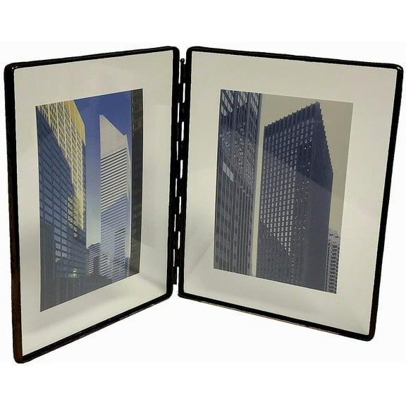 BLACK Clear Glass Float Frame 7x9 5x7 Hinged Double by Bedford Downing - 5x7