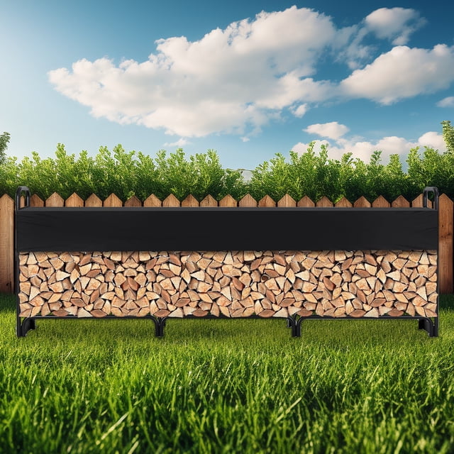 GloryStar Log Storage Rack with Protective Cover, Firewood Holder Suitable for Indoor or Outdoor Patio Use